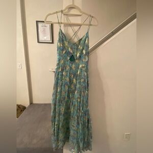 Karina Grimaldi Blue and Gold Backless Dress